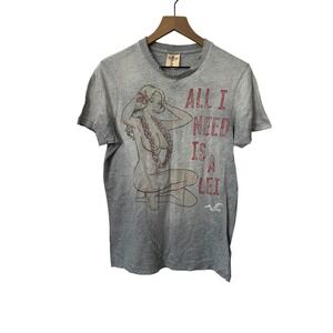 Hollister Naked Hula Girl All I Need is a Lei Grunge T-shirt Medium Gray HTF